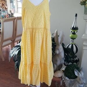 Sunny Yellow Eyelet Midi Dress